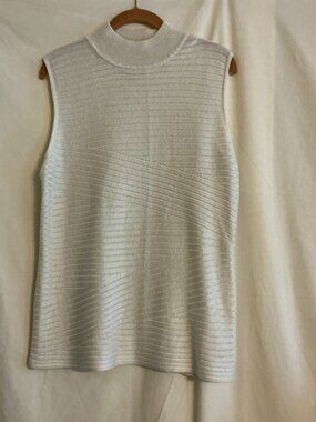 DANA BUCHMAN Women's Sleeveless Ivory Mock Turtleneck w/Metallic Thread Top XL